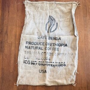 Vintage Rustic Burlap Bag with Black Print